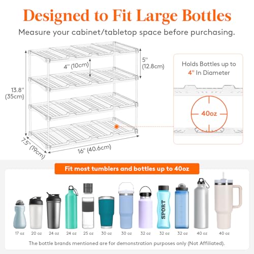 Lifewit Stackable Bottle Storage Organizer, Clear Freestanding Wine Holder for Cabinet, Large Slot Water Bottle Tumbler Organizer for Pantry, Plastic Wine Rack for Fridge Cellar, 4Tier Hold 16 - size: 4 Tier-16 Bottle