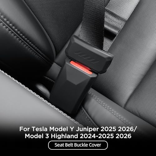 LUCKEASY 2PCS Car Seat Belt Buckle Cover for Tesla Model Y Juniper 2025 2026 /Model 3 Highland 2024-2026 Seatbelt Button Protector Seat Belt Protection Cover Car Accessories Silicone (Black) - size: 2PCS