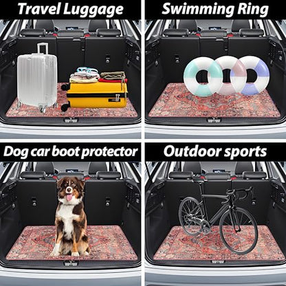 Universal Car Trunk Mat 29" x 39", Retro Red Pattern All Weather Trunk Protection Cargo Liner, Durable Cargo Mat Rear Trunk Liner, Stylish Vehicle Interior Accessories Suitable for Most Car Models - color: Retro Red Pattern