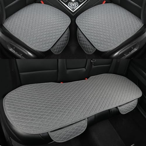 Linen Car Seat Covers,Bottom Seat Covers for Cars Include 1 Pair Front Driver Seat Pad Mat and 1 Rear Bench Cover Universal Fits 90% Vehicles,SUVs,Cars,Sedans(3Piece-Gray) - color: Gray, size: 2 Front Seat Covers+1 Rear Bench Seat Cover