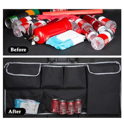 Large Capacity Car Trunk Organizer,Six Pockets Trunk Storage Organizer with Adjustable Straps,Wear-Resistant Oxford Fabric Hanging Trunk Organizer for Car Truck SUV