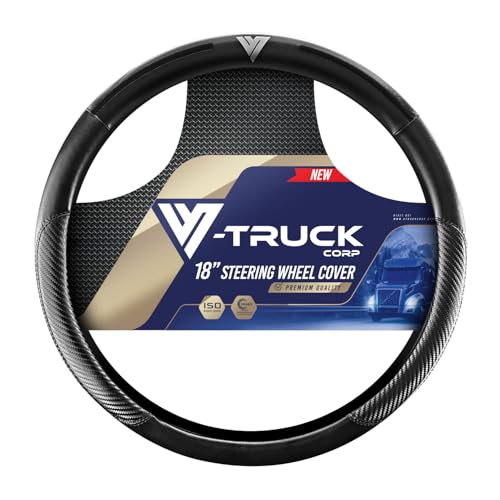 18-Inch Genuine Leather Steering Wheel Cover for Semi Trucks – Black with Black Stripes, Universal Fit Heavy-Duty Non-Slip Grip, Comfortable Control, Easy Installation - color: Black with Black Stripes