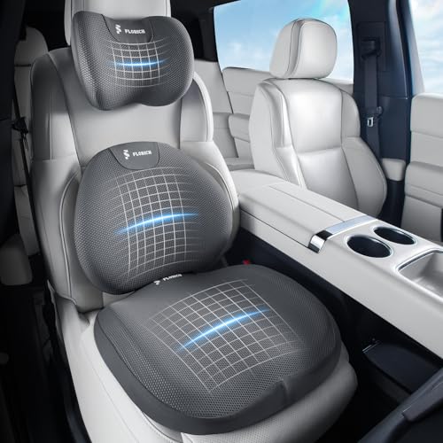 Seat Cushion and Lumbar Support Pillow for Office Chair Car, Car Neck Pillow, Ergonomic Memory Foam Back Support for Office Gaming Chair Wheelchair, Relieves Neck, Back & Sciatica Pain – Gray - color: Gray, size: Seat Cushion&Lumbar Pillow&Headrest Pillow