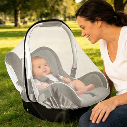 2 Pack Baby Mosquito Net for Infant Car Seats - Mosquito Net for Baby Car Seats, Stroller, Bassinet, Carrier - Breathable Elastic Netting Easy Fitting - Durable Long Lasting Shield (White + Black)