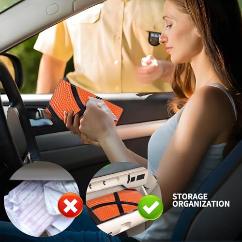 Leather Car Registration and Insurance Card Holder, Cute Car Accessories Vehicle Glove Box Car Organizer for Documents, Cards, License Funny Basketball Skin - color: Funny Basketball Skin