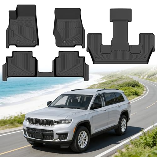 Floor Mats for Jeep Grand Cherokee L 6 Seat 2021-2025 (Not for 4XE, JL or JK), Custom Fit Heavy Duty TPE All Weather Protection, Waterproof Non-Slip Black (Three-Row Floor Mats) - style: 10) For Jeep Grand Cherokee L 6 Seat | 2021-2025 | 1st & 2nd & 3rd R