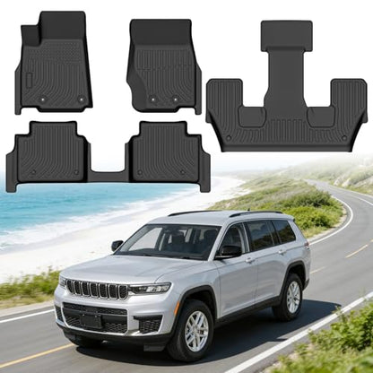 Floor Mats for Jeep Grand Cherokee L 6 Seat 2021-2025 (Not for 4XE, JL or JK), Custom Fit Heavy Duty TPE All Weather Protection, Waterproof Non-Slip Black (Three-Row Floor Mats) - style: 10) For Jeep Grand Cherokee L 6 Seat | 2021-2025 | 1st & 2nd & 3rd R