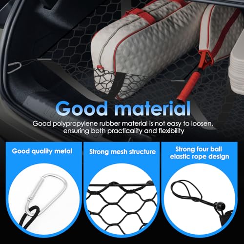 3 Pocket Truck Bed Cargo Net, Upgrade Stretchable Elastic Trunk Bed Organizer for SUV, Car, Pickup Truck Bed, Universal Pickup Mesh Storage Net 47.2" x 11.8" with 4 Ball Bungees