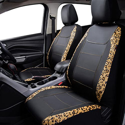 Flying Banner car seat Covers Protects Leopard Printing Velvet Faux Leather Carbon Fiber Front Pair Carbon Fibre (Leopard Black, Front Pair) - color: Leopard Brown Black, size: Front Pair -- 2PCS