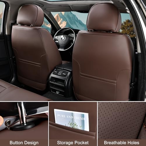 TIEHESYT Mature Brown Car Seat Covers, Breathable Faux Leather, Universal Fit, Front Pair with Headrest, Compatible with Most Vehicles - color: Coffee, size: Front Pair
