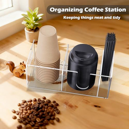 Acrylic Coffee Cup Holder for Countertop, Coffee Bar Accessories and Organizer - Coffe Station Organizer for Cup Lid Stirrers Pod