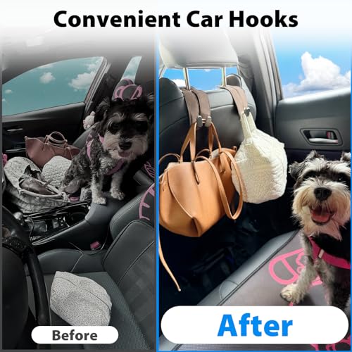 Headrest Hooks for Car, Purse Hook for Car, Premium Leather Twin Hook Car Seat Hooks, Double Hook Seat Back Storage Organizer for Purses, Bags, SUV, Truck, Vehicle, 2 Pack, Brown - color: Brown