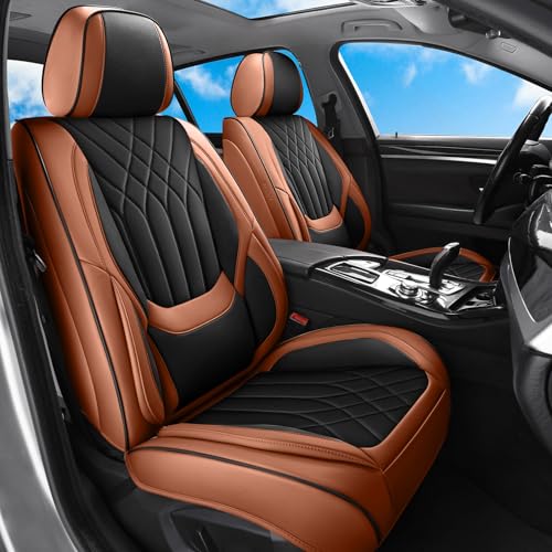 Black Brown Car Seat Covers Full Set, Luxury Leather Brown Seat Covers for Front and Rear Seats Waterproof Anti-Slip Full Wrapped Universal Fit for Most 5-Seater Cars SUVs - color: Brown Black, size: Full Set