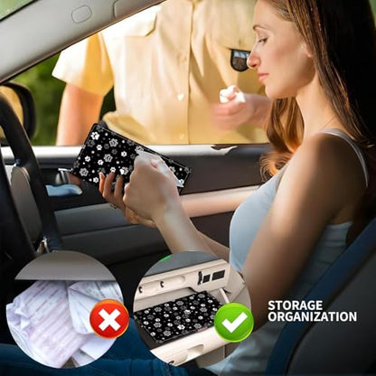 Leather Car Registration and Insurance Card Holder, Cute Car Accessories Vehicle Glove Box Car Organizer for Documents, Cards, License Cute Black White Dog Paw - color: Cute Black White Dog Paw