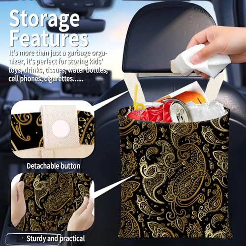 Hanging Car Garbage Bag, Cute Car Trash Can Bag, Automotive Accessories for Women Men Luxury Paisley Flower - color: Luxury Paisley Flower