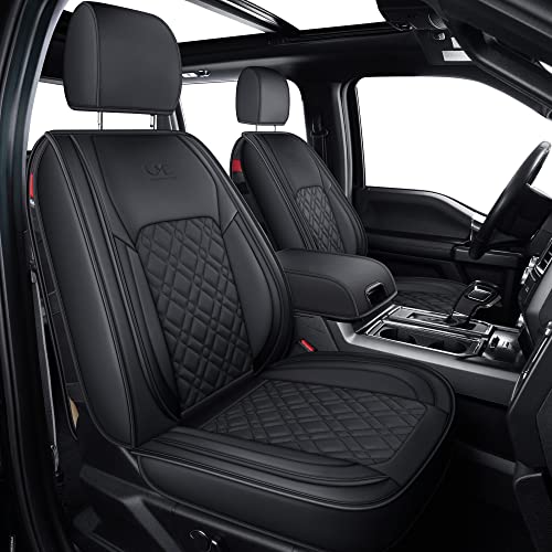 LUCKYMAN CLUB F150 Front-only Seat Covers J03-Q3 with Waterproof Faux Leather, Fit 2015-2025 Ford F150 and 2017-2025 F250 F350 F450 (Front only, Black) - color: Black, size: Front Pair