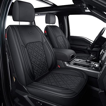 LUCKYMAN CLUB F150 Front-only Seat Covers J03-Q3 with Waterproof Faux Leather, Fit 2015-2025 Ford F150 and 2017-2025 F250 F350 F450 (Front only, Black) - color: Black, size: Front Pair