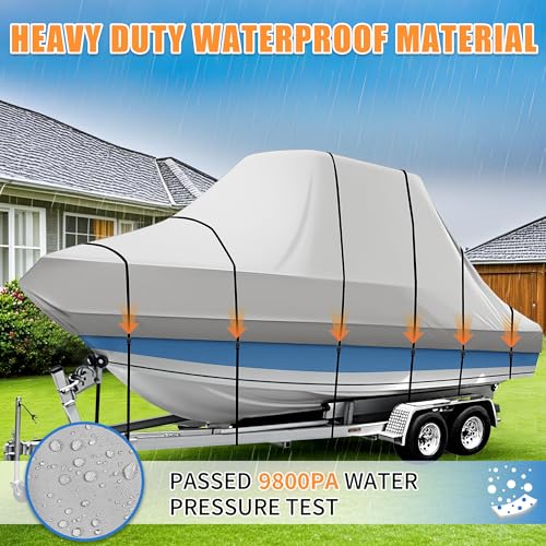iCOVER T-Top Boat Cover, 600D Heavy Duty Marine Grade Waterproof Tear Resistant, Hard Top/T Top Boat Cover for Center Console Boat with T TOP Roof, Fits 20'-22' Long Beam Width up to 106", Grey - color: T-Top / Hard-Top, size: E: 20'-22' long, Beam Width