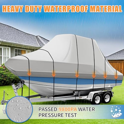 iCOVER T-Top Boat Cover, 600D Heavy Duty Marine Grade Waterproof Tear Resistant, Hard Top/T Top Boat Cover for Center Console Boat with T TOP Roof, Fits 20'-22' Long Beam Width up to 106", Grey - color: T-Top / Hard-Top, size: E: 20'-22' long, Beam Width