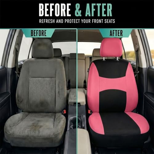 FH Group Full Set Cloth Car Seat Covers, Universal Fit combo, Low Back Front Seat Covers, Airbag Compatible, Split Bench Rear Seat, Washable Seat Cover for SUV, Sedan, Van, Pink - color: Pink