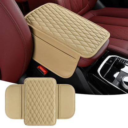 Car Center Console Cover, Upgraded Microfiber Car Armrest Cover Cushion, with 2 Storage Bags Scratch, Resistant Leather Cars Armrest Storage Box Universal Vehicles Accessories (Beige) - color: Beige