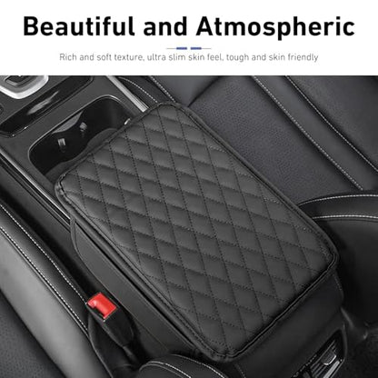 Car Center Console Cover, Upgrade Soft Skin-friendly Leather Arm Rest Cover for Car, Universal Anti-slip Scratch-resistant Armrest Mat with Side Storage Bags, for Trucks, Cars, SUVs (Pink) - color: Pink