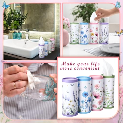 12 Pack Car Tissue Cylinder Holder Bulk with 3 Ply Facial Tissues, Round Napkin Holders for Car Cup Holder Cylinder Travel Paper Tubes Bulk Round Napkin Boxes Packs(Classic Flower) - style: Classic Flower