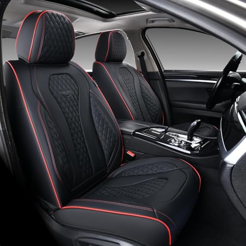 Coverado Automotive Seat Covers, Leather Seat Covers Front Seat, Black Car Seat Covers, Luxury Car Seat Covers, Seat Cushion, Front Driver Seat Covers, Car Seat Protector Universal Fit Most Cars - color: Redline/Black, size: FrontPair