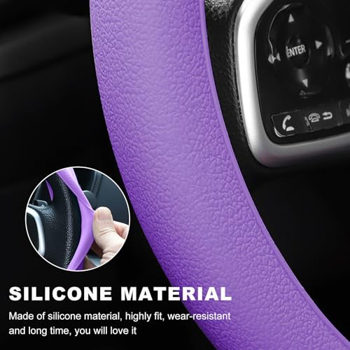 DXNQ Car Steering Wheel Cover, 13 to 14.17 inches Anti-Slip Silicone Steering Wheel Protector, Soft Flexible Shock-Absorbent Steering Wheel Protective Cover for Most Car Models (Purple) - color: Purple