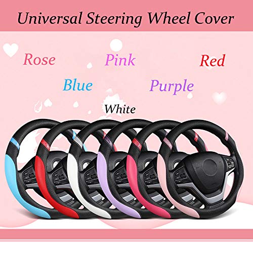 Universal Leather Steering Wheel Cover for Women Steering Wheel Cover for Car 15 inch (Rose) - color: Rose