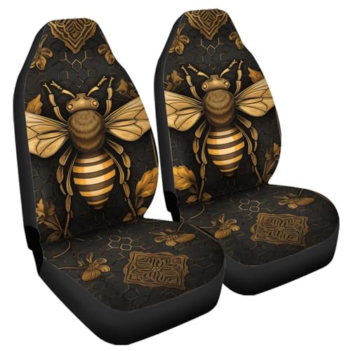 Bee Car Seat Cover for Women Universal Bucket Cushion Cover 2-Piece Washable Protective Cover Fits Most Cars - color: Bee-Black