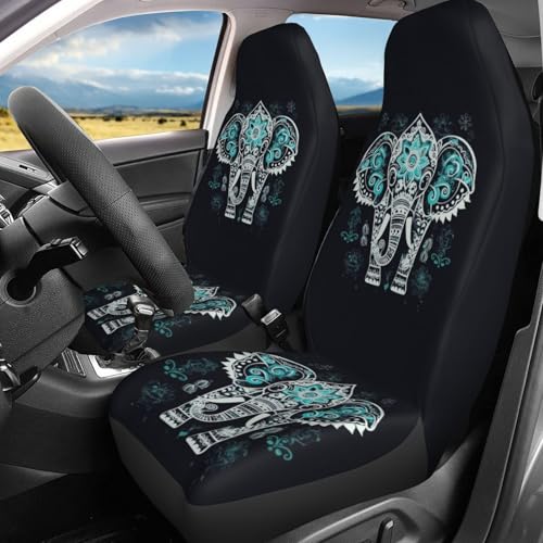 Dujiea Painted Mandala Tribe Elephant Car Front Seat Covers 2 Pcs Universal Auto Seat Covers Front Seats Only, Vehicle Bucket Seat Protectors Fit for Most Car SUV Sedan and Truck - color: Painted Mandala Tribe Elephant