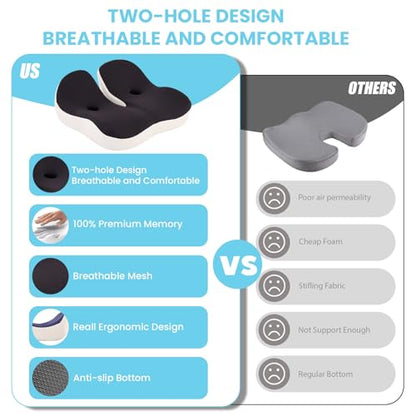 Seat Cushion,Office Chair Memory Cushion, Ergonomic Design, Relieve Sciatica and Long-Term Sitting Pain, Suitable for desks, car Seats, Games, wheelchairs - color: Black