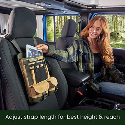 High Road Cotton Canvas Front Seat Organizer with Tablet and File Compartments, 9-pocket Car Office Passenger Seat Organizer - size: 9-pocket