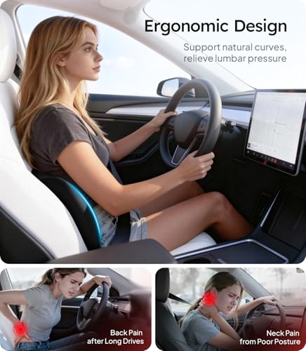 2026 Lumbar Support Pillow for Car [Ergonomic Design, Pressure Relief] Back Cushion for Driving Seat, Back Support Pillow for Car-Office Chair, Fits All Vehicles (Black 1-Pack)