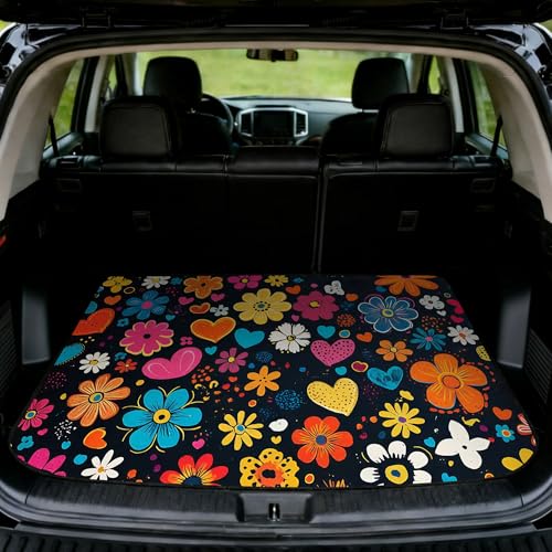Car Trunk Mat - Universal Size 29" x 39", Floral Pattern Cargo Liner, Car Accessory for SUVs/Sedan/Wagons, Durable Protective Mat, Trunk Liner for Families/Travel Enthusiasts (Flowers-3)