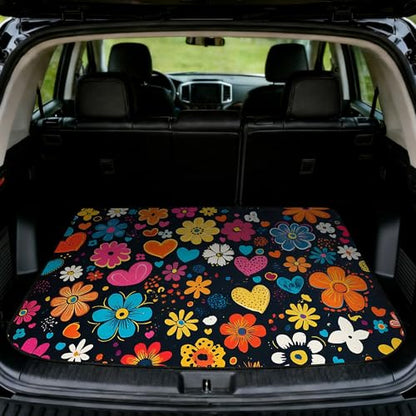 Car Trunk Mat - Universal Size 29" x 39", Floral Pattern Cargo Liner, Car Accessory for SUVs/Sedan/Wagons, Durable Protective Mat, Trunk Liner for Families/Travel Enthusiasts (Flowers-3)