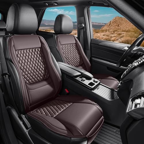 Premium Perforated Napa Leather Car Seat Covers Semi Universal Fit with Lumbar Support, Storage Bag for SUV Sedan Truck (Coffee Brown, Front Row Two Seats) - color: coffee brown, size: front row two seats