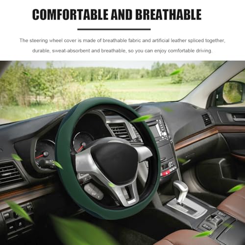 Car Steering Wheel Cover, Leather Breathable Ice Silk Auto Wheel Wrap with Anti-Slip Lining, Scratch-Resistant Elastic Protector Fit for 14.5-15 Inch Steering Wheels (Green) - color: Green