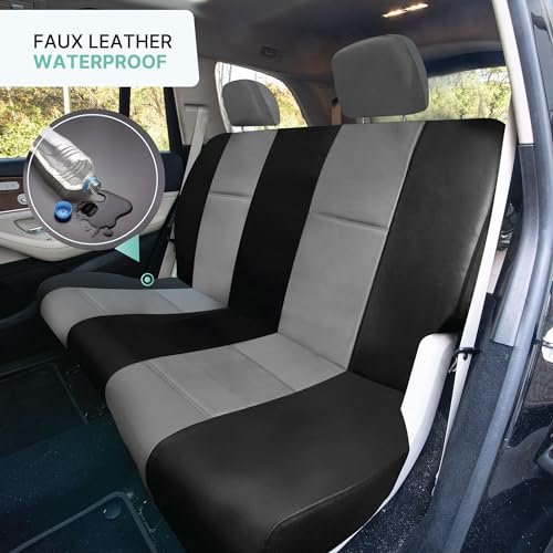 FH Group Full Set Faux Leather Car Seat Covers - Universal Fit, Low Back Front Seat Covers, Solid Back Seat Cover, Easy to Clean Seat Cover for SUV, Sedan, Van Gray/Black - color: Gray, style: Full Set