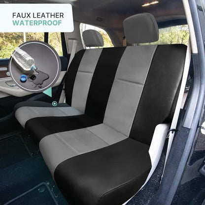 FH Group Full Set Faux Leather Car Seat Covers - Universal Fit, Low Back Front Seat Covers, Solid Back Seat Cover, Easy to Clean Seat Cover for SUV, Sedan, Van Gray/Black - color: Gray, style: Full Set