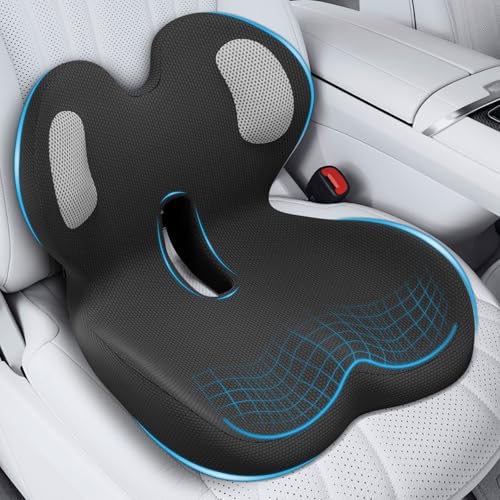 Trucker Seat Cushion, Car Seat Cushions with Lumbar Support Pillow, Ergonomic L-Shaped Orthopedic Memory Foam Pad for Long Driving Back Pain Sciatica Relief, Drivers Office Workers (Black+WE) - color: Black+we