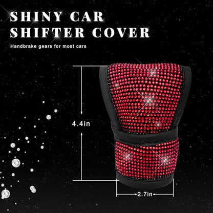 Bling Auto Gear Shift Knob Cover, Rhinestone Glitter Shifter Stick Protector for Girls Women, Sparkly Diamond Transmission Gear Shift Lever Knob Cover for Cars Trucks SUVs (Red) - color: Red