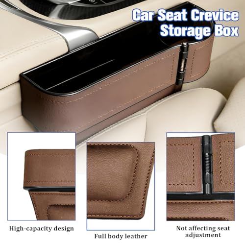 Car Seat Gap Filler Organizer with Cup Holder Expander, Leather Console Seam Filler Storage Box, Auto Front Seat Gap Organizer for Phones Keys Glasses, Universal Fit (Brown Passenger) - color: Brown, size: Passenger