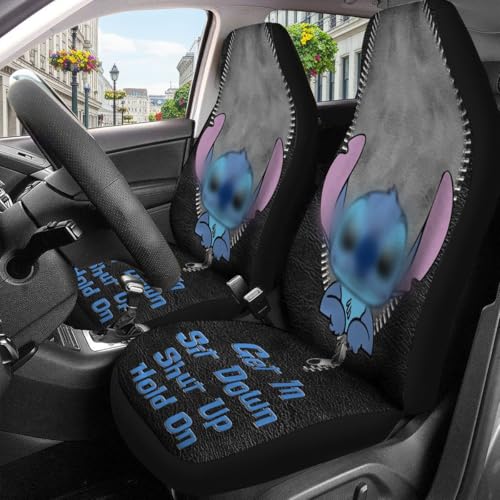 Blue Alien Car Seat Covers Set of 2, Breathable Front Seat Covers for Truck Sedan SUV, Cartoon Car Accessories, Cartoon Gift for Women Men - color: Blue Alien
