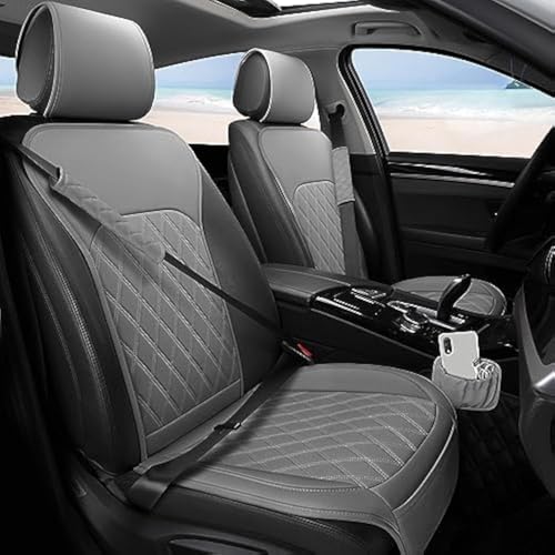 Front Car Seat Covers - Leather Seat Covers with Storage Pocket and Two Belt Pads, Anti-Slip Waterproof Universal Seat Covers for Cars Fit Cars Trucks SUV(Grey,2 Pack) - color: Grey