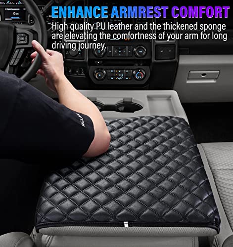 Sinvanho Thickened Center Console Armrest Cover for 2015-2025 Ford F150 Accessories, PU Leather Middle Console Protective Cover, Arm Rest Box Lid Cushion, Fits Only 40/20/40 Jump Seat Console - color: Thickened