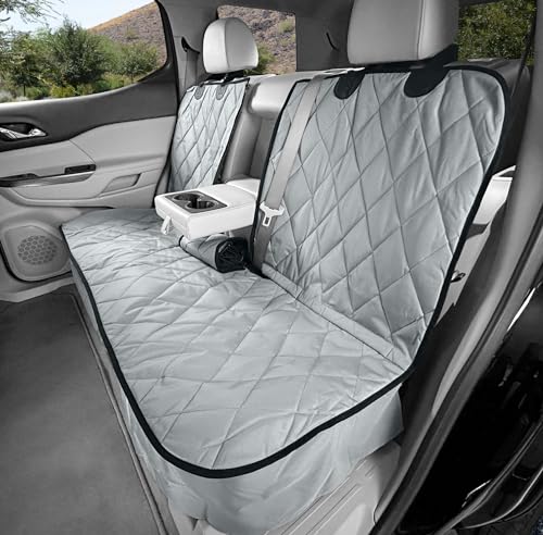 4Knines Dog Seat Cover for Back Seat, Heavy Duty Waterproof Rear Seat Protector for Small Trucks, SUVs, Cars - Fits 60/40 Split Bench with Middle Seat Belt, Non-Slip Dog Backseat Cover (Regular, Grey)