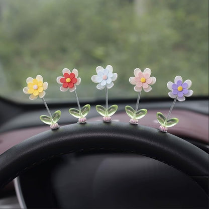5pcs Ucubwfu Car Center Console Daisy Spring Ornament, Car Interior Flower Ornament