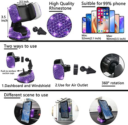 NBTEPEM 27 PCs Purple Violet Bling Car Accessories Set for Women, Steering Wheel Covers Universal Fit 15 Inch, Bling License Plate Frame, Bling Phone Holder, Bling Car Coasters - color: Purple Violet Diamond